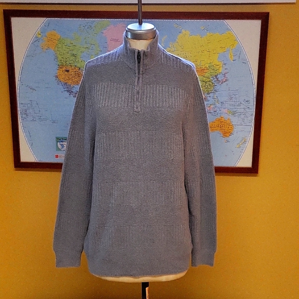 Chaps Men's Classic Fit Textured Quarter Zip Sweater - Medium Gray, Pre-worned